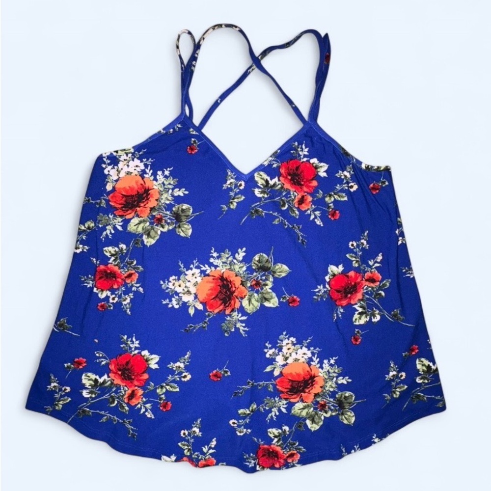 PAPERMOON Blue Floral Lightweight Strappy Tank Top - Size L